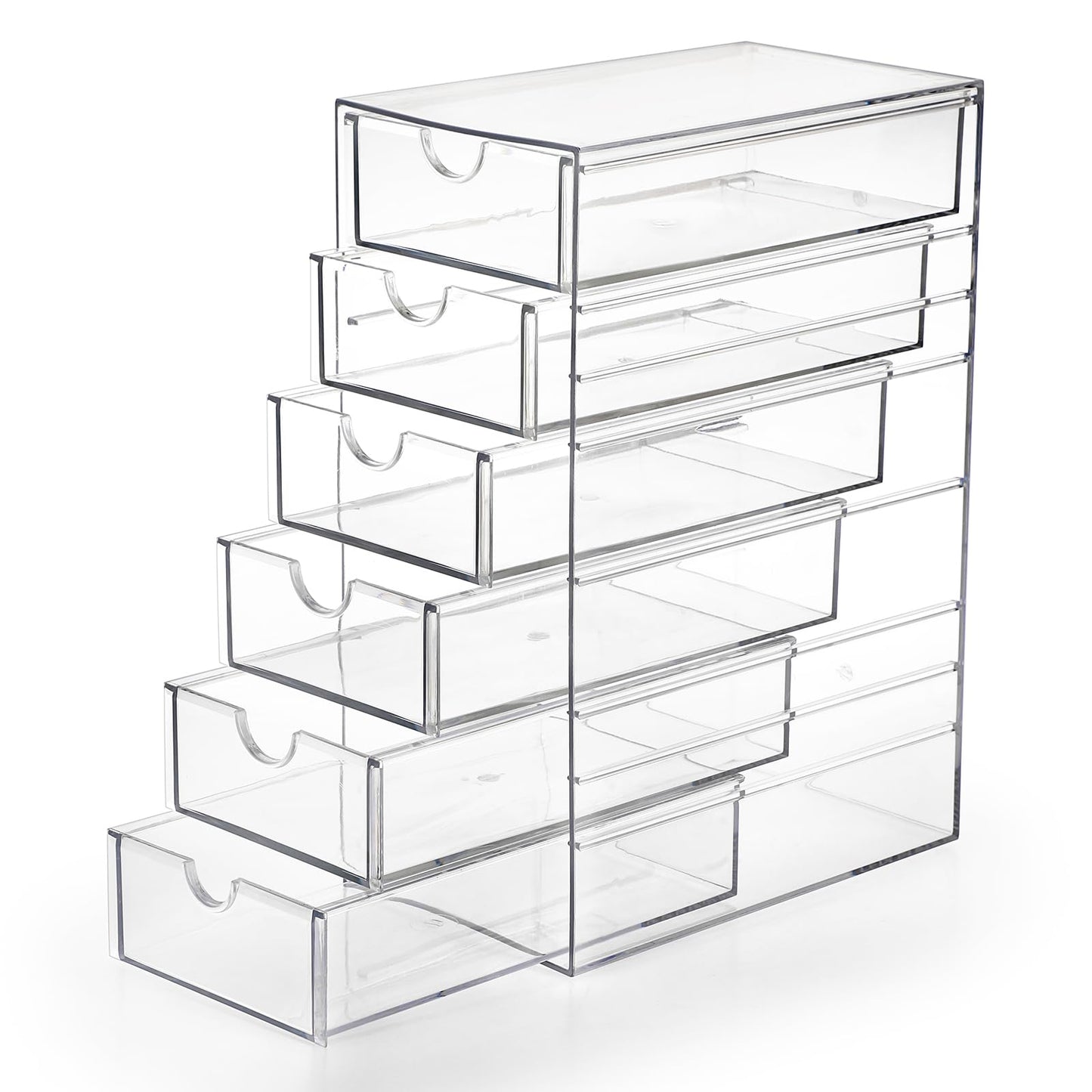 Hipiwe Plastic Drawer Organizer Clear Desktop Drawers Box with 6 Pull Out Drawer Compact Storage Box for Cabinet Vanity Bathroom Bedroom Pantry Shelf Office Closet Organization