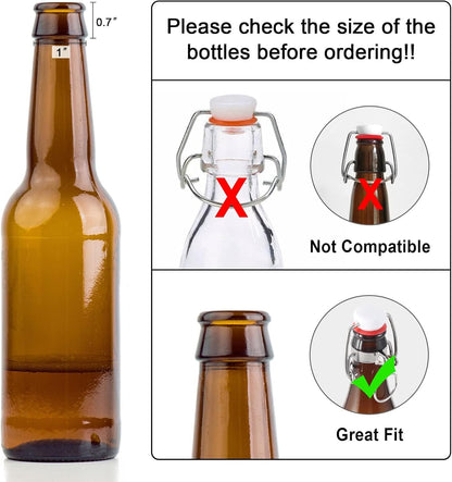 FERRODAY 12-Pack 18mm Glass Bottle Caps with Replacement Silicone Gaskets, Airtight, Leakproof, Easy Swing Top