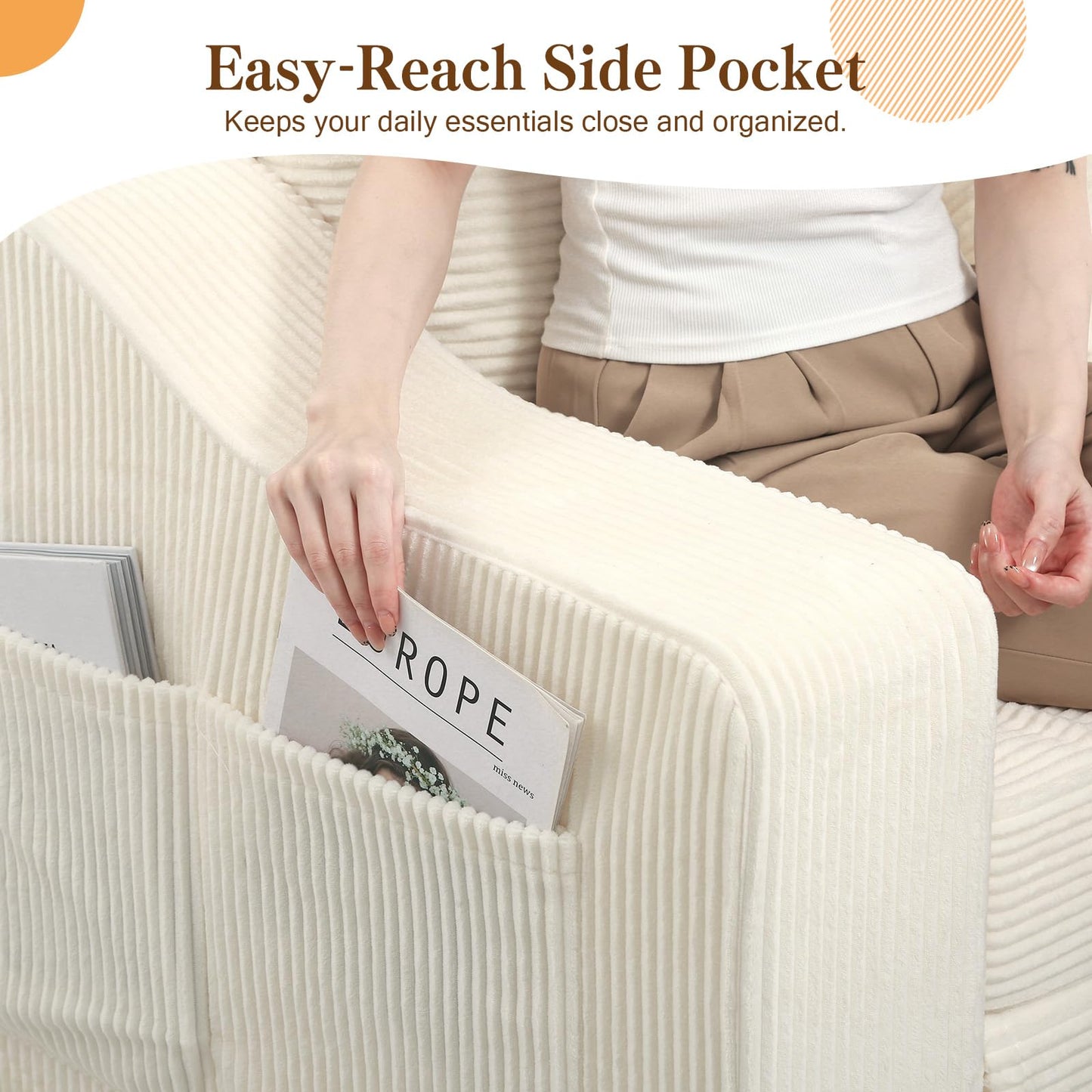 MeMoreCool Convertible Sofa Bed, Pull Out Loveseat Sofa Sleeper Couch for Bedroom Living Room Lounge, 2 in 1 Small Couch Bed with Pillow, Foldable Love Seat Futon Corduroy Beige