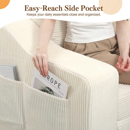 MeMoreCool Convertible Sofa Bed, Pull Out Loveseat Sofa Sleeper Couch for Bedroom Living Room Lounge, 2 in 1 Small Couch Bed with Pillow, Foldable Love Seat Futon Corduroy Beige