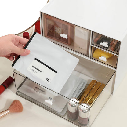 MILULUGO Desk Organizer with 4 Drawers, Makeup Organizer, Desktop Storage Box, Cosmetics Storage Box for nail polish, Lipstick, Brushes, Jewelry, Skincare, Bathroom Organization Boxes(White)
