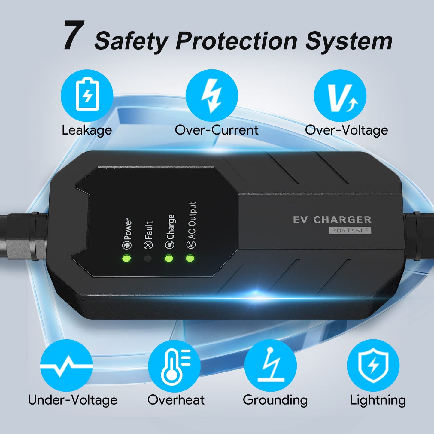 MEGEAR Skysword Ⅱ Level 1-2 EV Charger, 100-240V 16A 25FT Portable EVSE, NEMA 6-20 Plug with NEMA 5-15 Adapter Electric Vehicle Charging Station