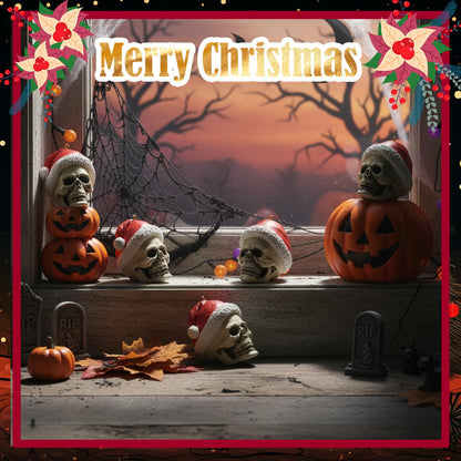 4 Pcs Skull Christmas Tree Ornament 2.6'' Christmas Gothic Decorations Resin Santa Ornament Xmas Mini Skeleton Head Decor Gift for Xmas Tree Holiday Party Supplies