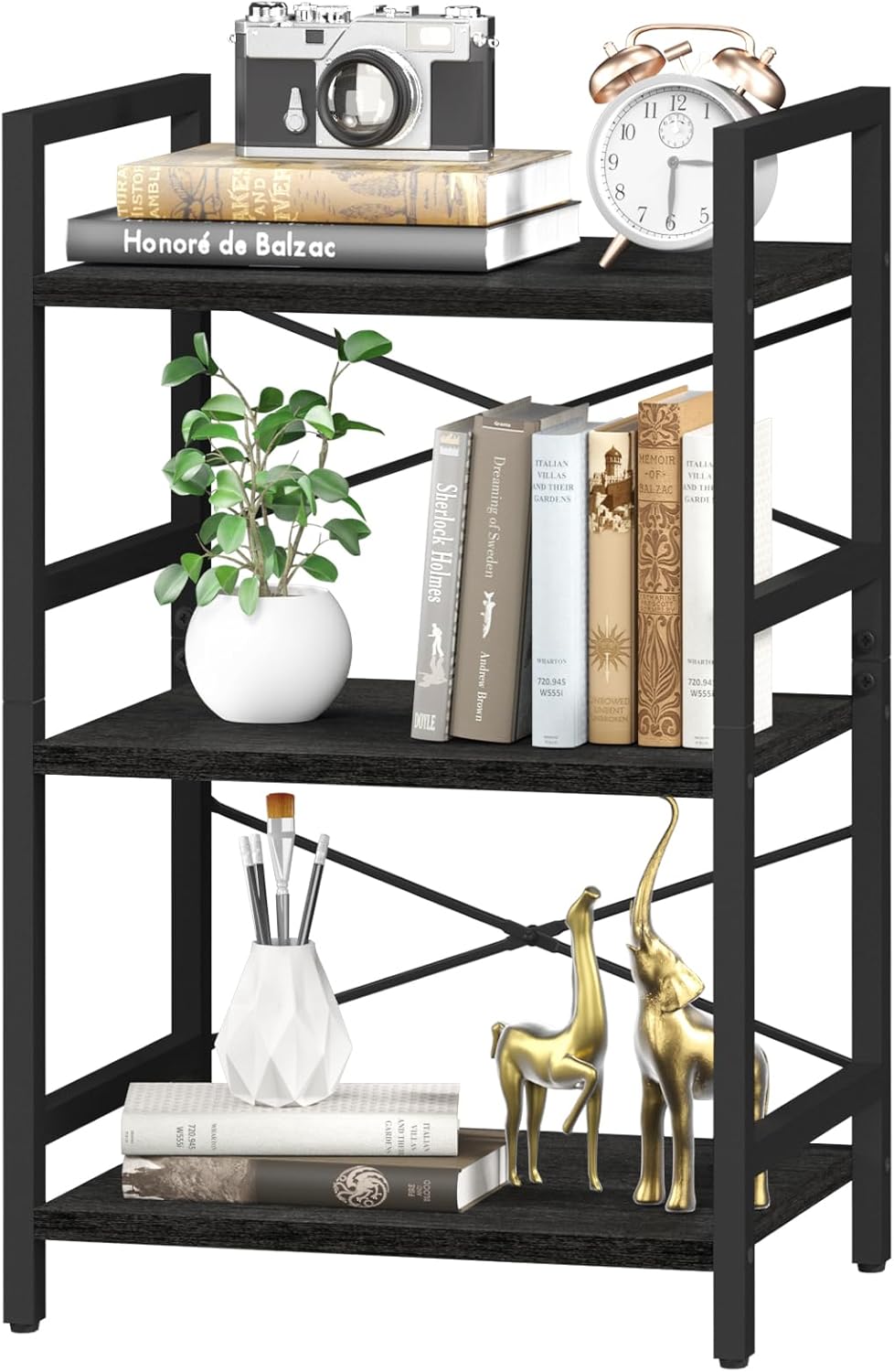 3 Yoobure Bookshelf Small Book Shelf, Solid Industrial Tier Shelf Bookcase, Short Book Case for Bedroom, Living Room
