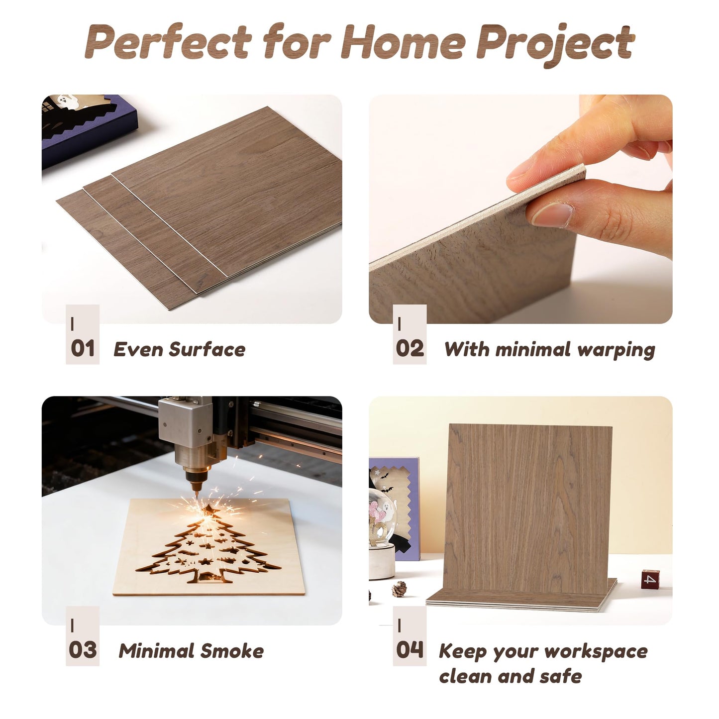 6 Pack Walnut Wood Sheets, 12 x 12 x 1/8 Inch Basswood + Walnut + Birch, Wood for Laser Cutting and Engraving, 3mm Plywood for Laser Cutting, Wood for Crafts, Laser Engraving Blanks, Unfinished Wood