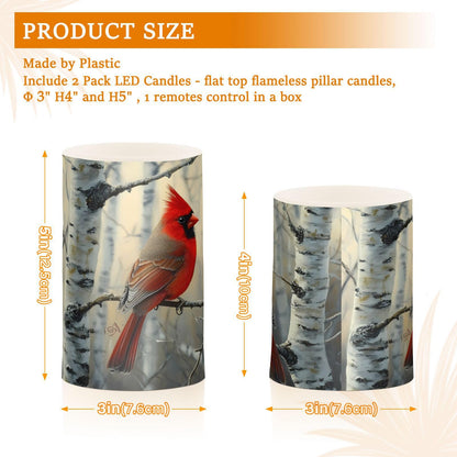 ALAZA Autumn Winter Red Birds on Birch Tree Flickering Flameless Candles Battery Operated with Remote Timer,Tea Light Candles LED Pillar Votive Candles Set of 2 for Outdoor Indoor Decorations