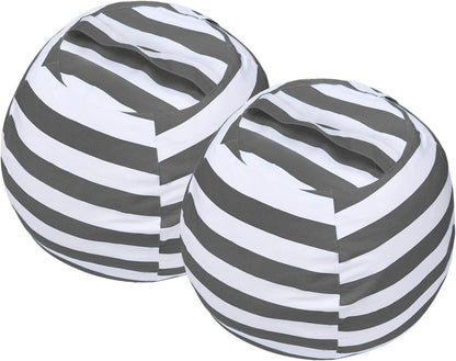 Miaowater 2 PCS Stuffed Animal Storage Bean Bag Chair Cover, Cotton Canvas with Zipper, Grey 24"