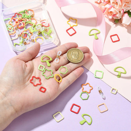 Gythara 60 pcs Iron Knitting Tool Crochet Locking Stitch Markers Holder with Eyeglasses Rubber Loop Stopper Ends for DIY Jewelry Crocheting Knitting Craft Bag Findings