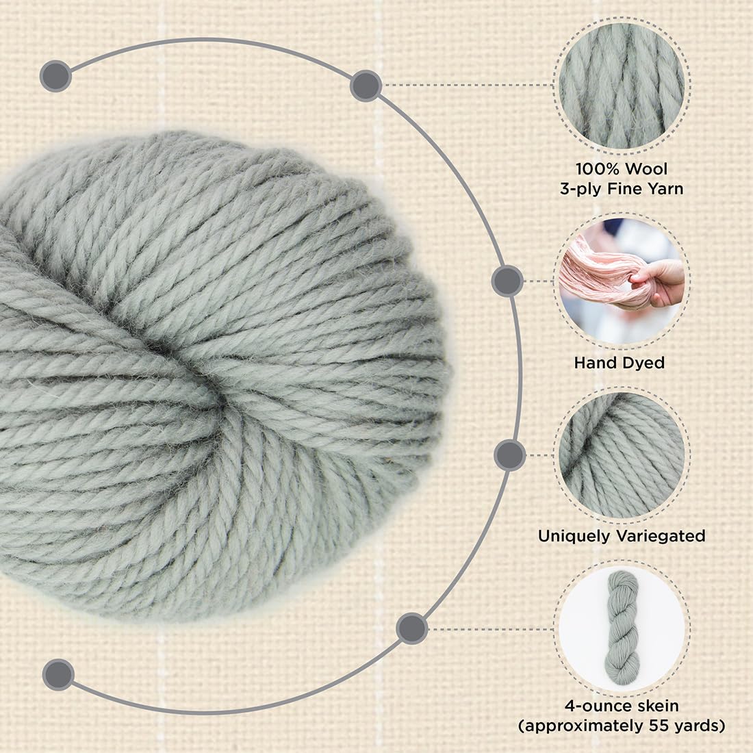The Oxford Company Violet Jane 100% Wool, 3-Ply Solid Fine Yarn | 4-Ounce Skein (Silver Fox)