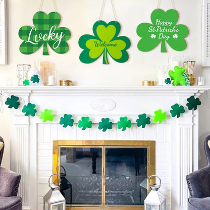 Large Size 12" Wooden Shamrock Ornaments to Paint, St. Patrick's Day Decoration Cutouts Wooden DIY Blank Unfinished Shamrock Irish Door Hanging Sign Plaque Crafts Hanging Decorations 3PCS
