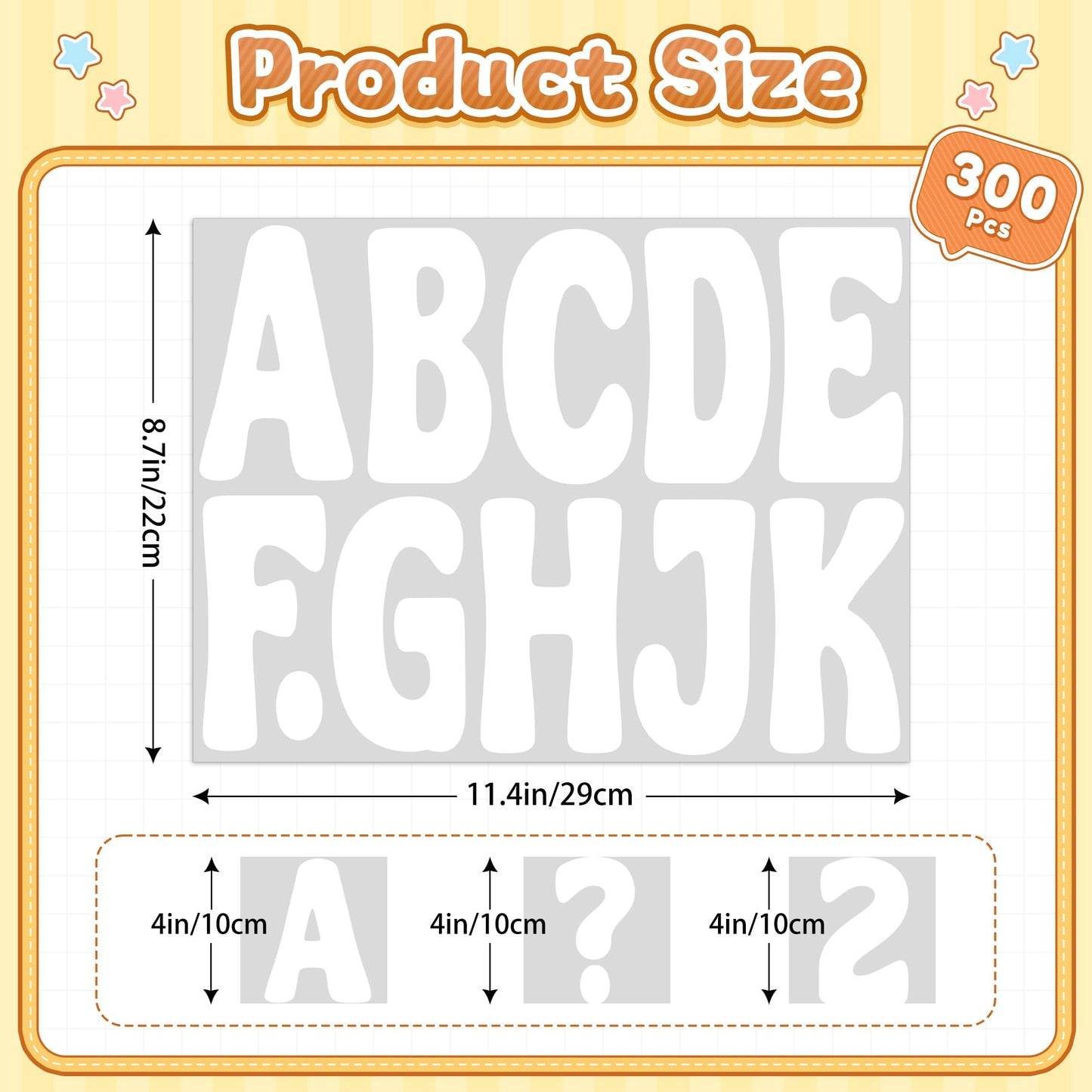 300 PCS Letter Stickers Bulletin Board Letters 24 Sheets Large Alphabet Number Stickers Waterproof Vinyl Self-Adhesive Letters for Poster Board Mailbox Crafts Classroom Home Party Decor(White, 4 Inch)