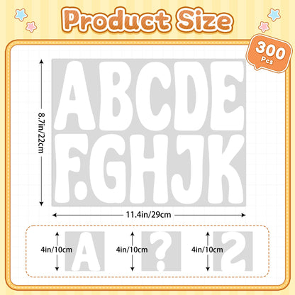 300 PCS Letter Stickers Bulletin Board Letters 24 Sheets Large Alphabet Number Stickers Waterproof Vinyl Self-Adhesive Letters for Poster Board Mailbox Crafts Classroom Home Party Decor(White, 4 Inch)