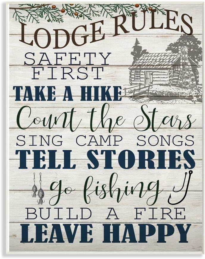 Stupell Industries Lodge Rules Country Landscape Textured Wood Design Wall Plaque, 10 x 15, Multi-Color