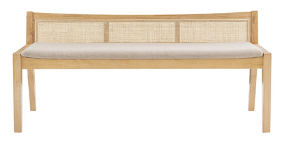 Powell Kasi Natural Low Back Cane Bench with Beige Upholstered Seat
