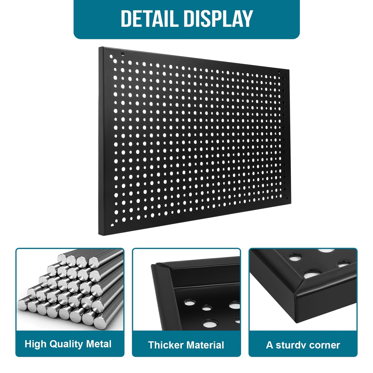Daanxw 4 Pack Heavy Duty Steel Pegboard Garage Organization Panels,Universal 1/8 and 1/4 Pegboard Accessories,Suitable for Tool Storage,Garage Storage etc. (Black, 16X10.5)