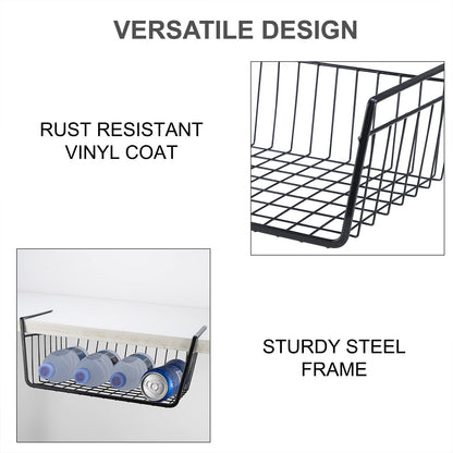 Undershelf Storage Basket Under Shelf Wire Basket Household Metal Under Shelf Hanging Storage Bin Basket Slides Under Shelves for Storage Space Saving for Kitchen Pantry Bookshelf (Medium, 2 PCS)
