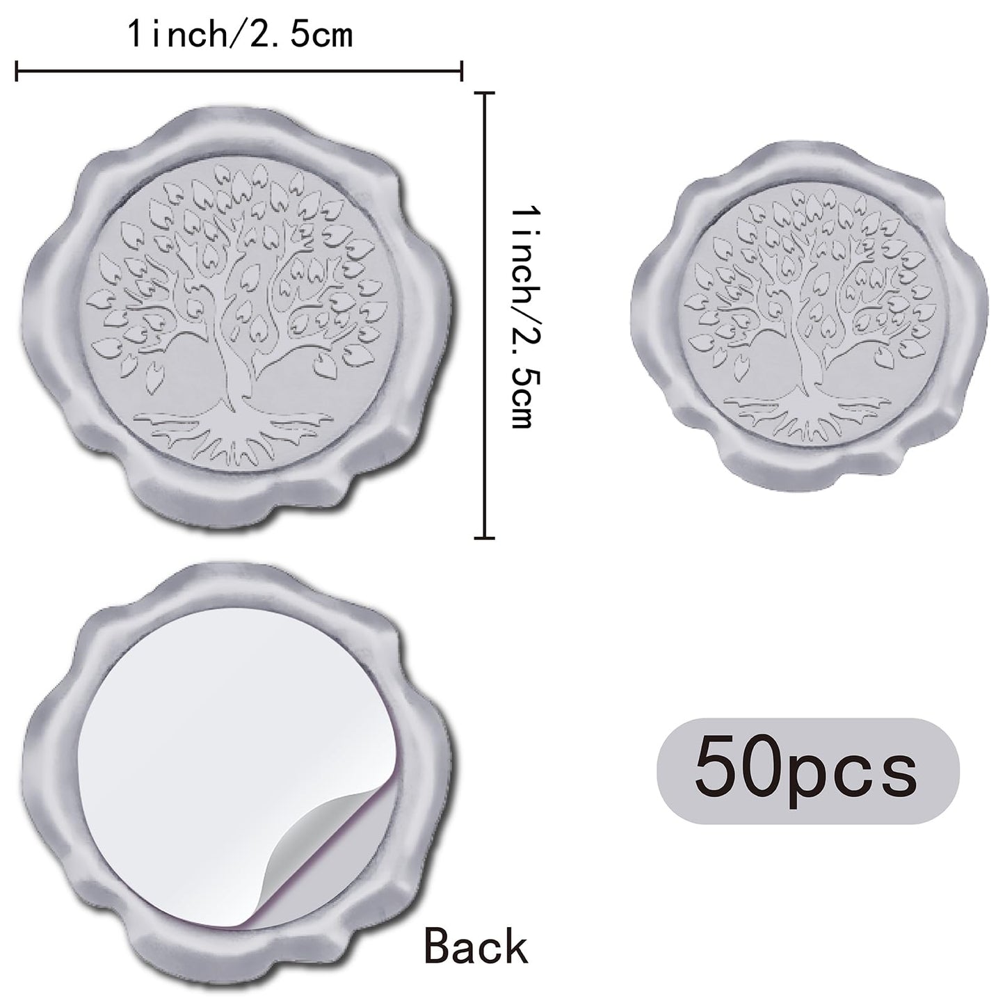 CRASPIRE 50pcs Tree of Life Wax Seal Stickers Silver Decoration Stickers Adhesive Envelope Sealing Stickers for Wedding Invitation Envelope Decor Birthday Party Craft Scrapbook DIY