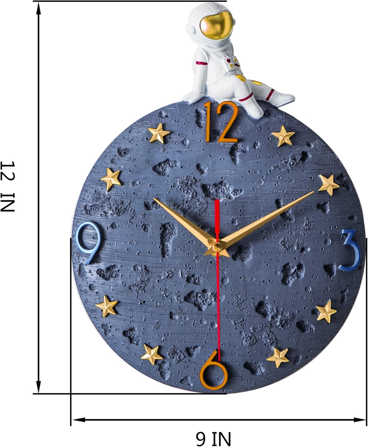 12 Inch Space Theme Wall Clock, Astronaut Moon Wall Clock, Grey Modern Silent Clock for Kids Room Nursery Living Room