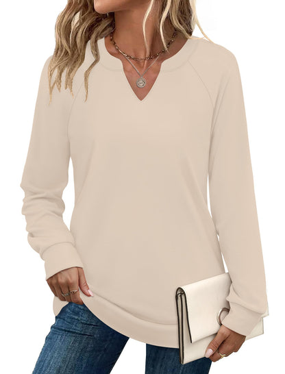 SAMPEEL Sweatshirts for Women V Neck Long Sleeve Shirts Lightweight Sweaters Fall Fashion Tops Outfits 2025