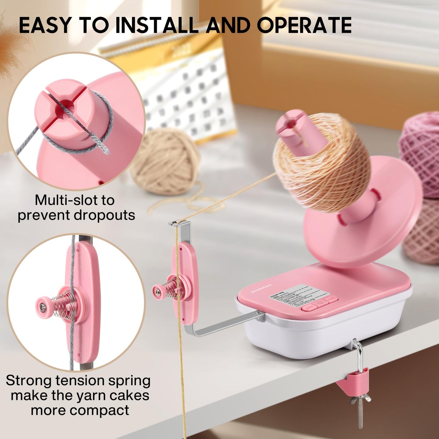 Electric Yarn Winder for Crocheting High Speed, Upgrade Three Gears Adjustable 4-10oz Large Capacity Automatic Yarn Ball Winder, Yarn Spinner, The Helper for Knitting Enthusiast, Pink
