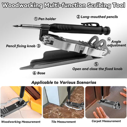 YAKAMOZ Multi-function Scribing Tool with Deep Hole Construction Pencil, Aluminum Alloy Carpenter Woodworking Compass Scriber Precise Contour Scribe Marking Tools