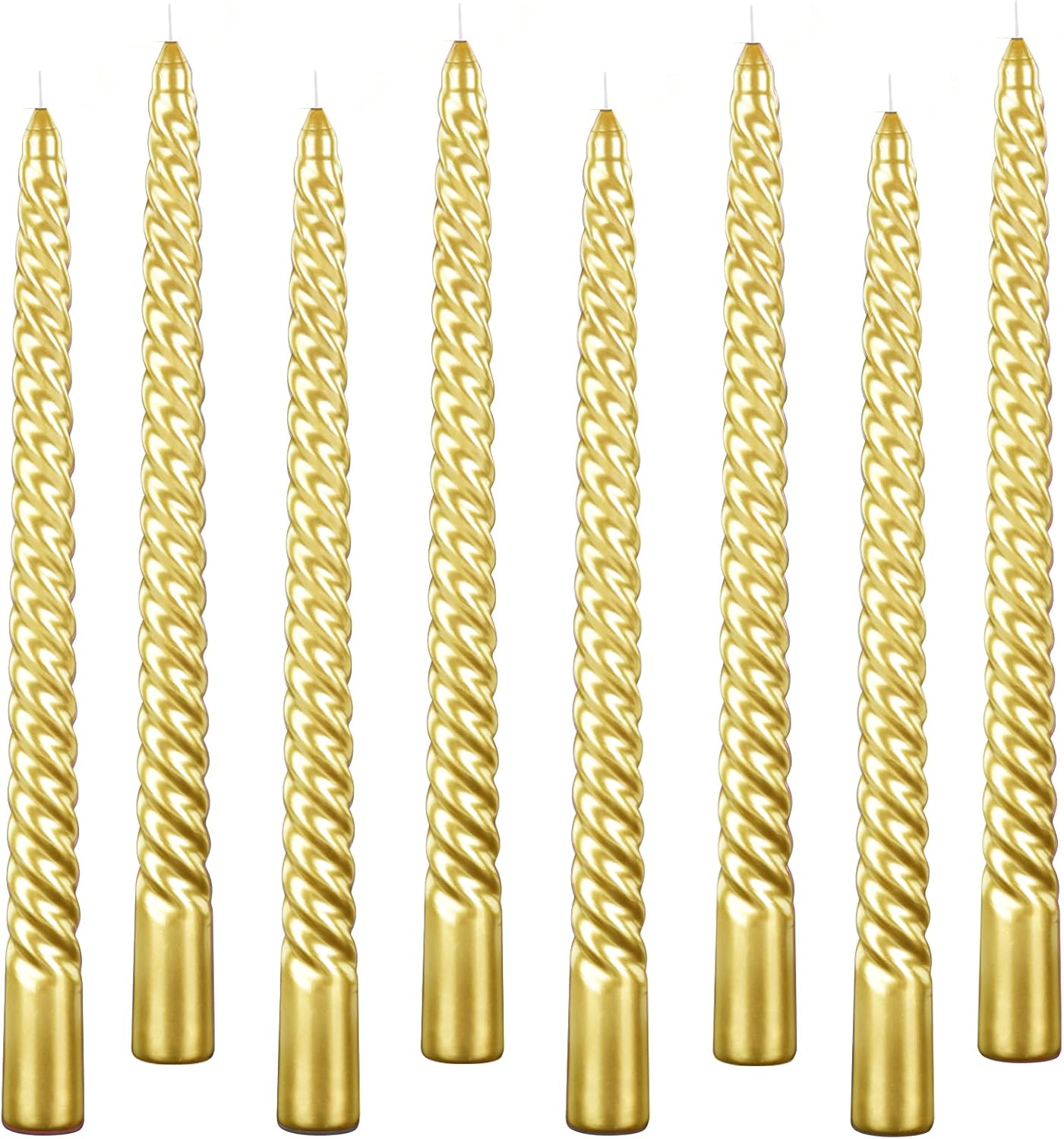 10 Inch Taper Candle Set of 12 - Long Burning Tapered Candles for Dinner Party, Wedding, Halloween (Gold)