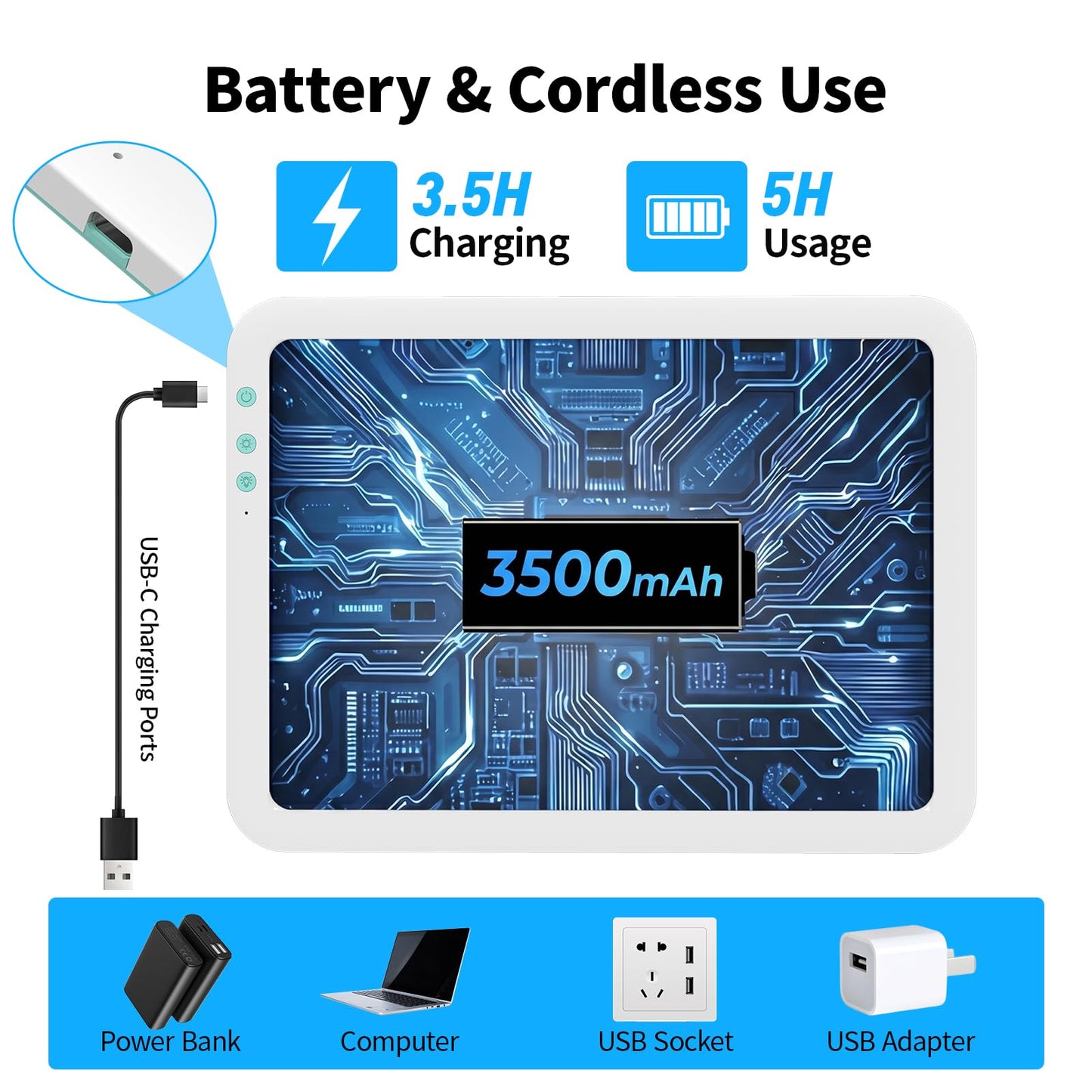 TOHETO A4 Rechargeable Led Super Bright Light Pad Powered by 3500mAh Lithium Battery for Weeding Vinyl Tool, Portable Wireless Light Board/Box for Tracing, Diamond Painting, Sketching & Drawing