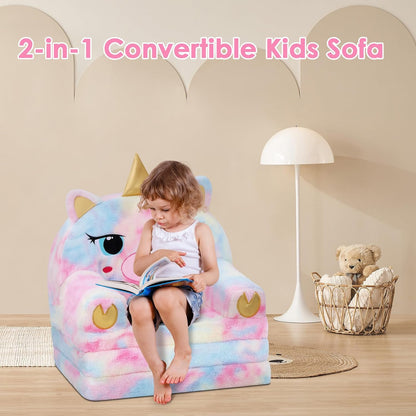 2 1 decalsweet Kids Couch Comfy Foldable Kids Sofa to Lounger in Toddler Chair Plush Baby Sleeper Chair for Playing