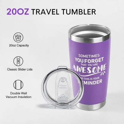 NOWWISH Inspirational 20oz Purple Tumbler, Sometimes You Forget You're Awesome Stocking Stuffer for Women, Unique Christmas Birthday Gifts for Her, Mom, Daughter, Wife