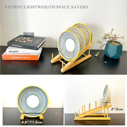 SRYESA 5 Pack Plate Stands For Display,Wooden Multi Plate Holder Cabinet Organizer, 5-Tier Craft Show Vendor Counter Display Rack For Tabletop Book, Art prints, and Platter