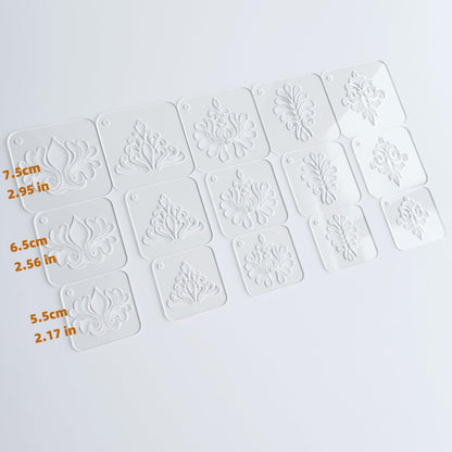 Mandala Drawing Stencils Set, Clear Acrylic, 2.95-2.17 Inch, 15 Pieces with Ring, Geometric Dot Pattern Templates for Art (Flourish Pattern)