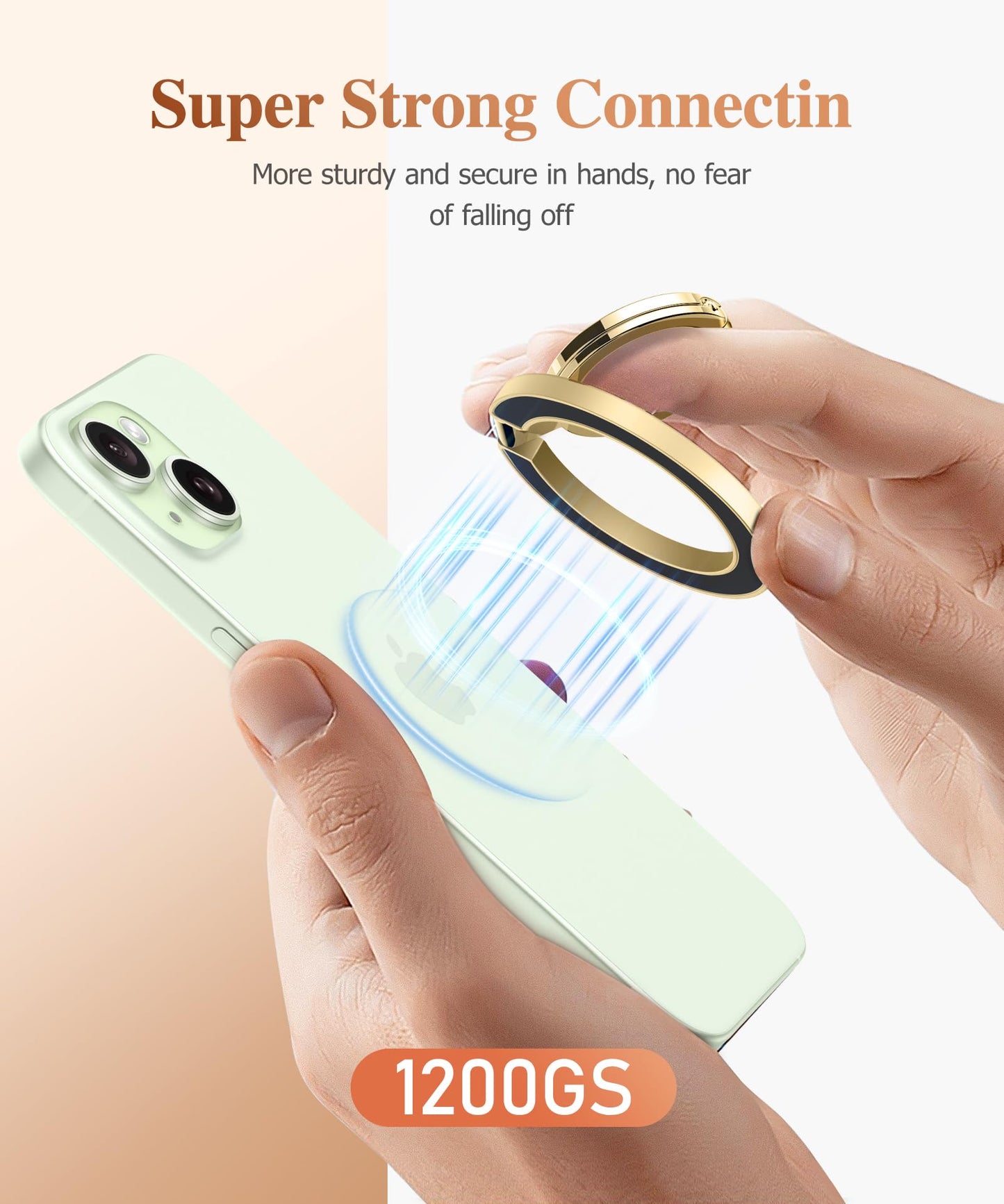 GVIEWIN Magnetic Phone Ring Holder, Compatible with MagSafe Phone Grip with Adjustable Stand, Magnet Phone Ring Kickstand for iPhone 17/16/15/14/13/12 Pro Max Plus Air/Other Phones (Glitter/Silver)