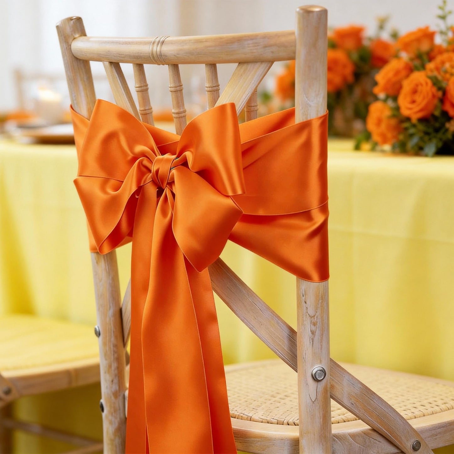 LaRibbons Orange Satin Ribbon 4 Inch x 10 Yards Continuous Orange Ribbon for Chair Sashes, Garland, Gift Wrapping, Christmas Decor, Craft Project