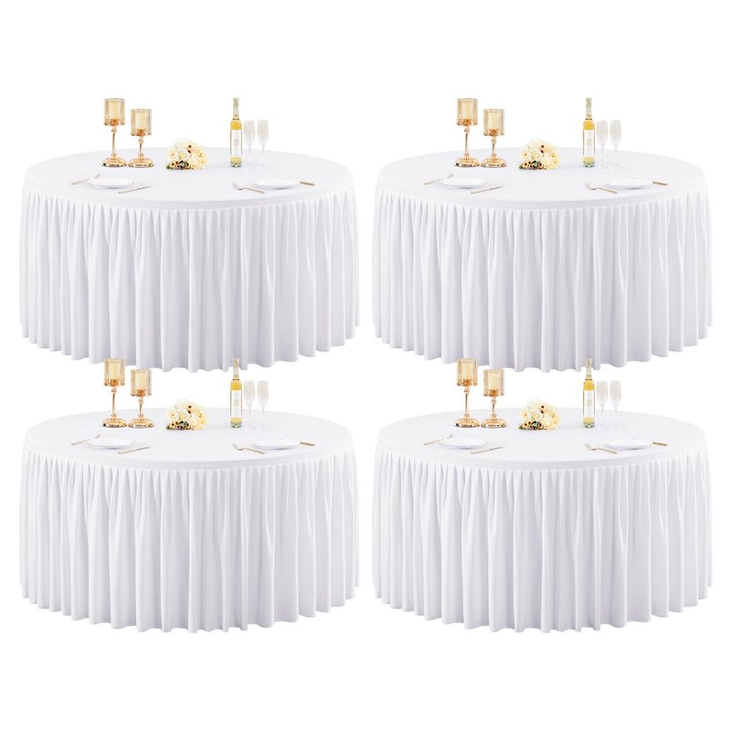 72Inch White Round Tablecloth,4 Pack Wrinkle Resistant 6ft Spandex Tablecloth,Washable Stretchy Polyester Table Cloth Round Cover for Dining Table,Wedding,Reception Banquet, Birthday Party, Buffet