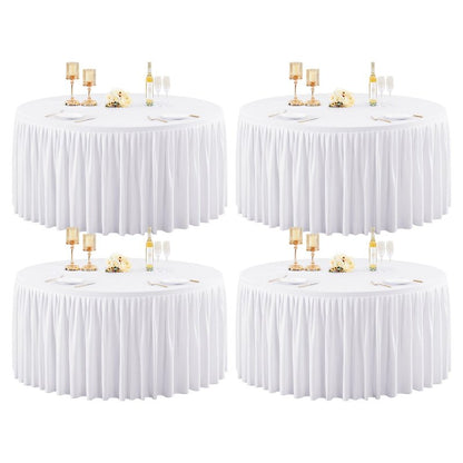 72Inch White Round Tablecloth,4 Pack Wrinkle Resistant 6ft Spandex Tablecloth,Washable Stretchy Polyester Table Cloth Round Cover for Dining Table,Wedding,Reception Banquet, Birthday Party, Buffet