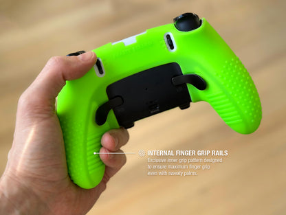 Foamy Lizard Eclipse PS5 Edge Controller Skin Combo Set | Dock Compatible, Protector Decals, Anti-Slip Soft Gel Silicone Cover, Faceplate Shell & Thumb Grips for PlayStation 5 DualSense Edge (Green)