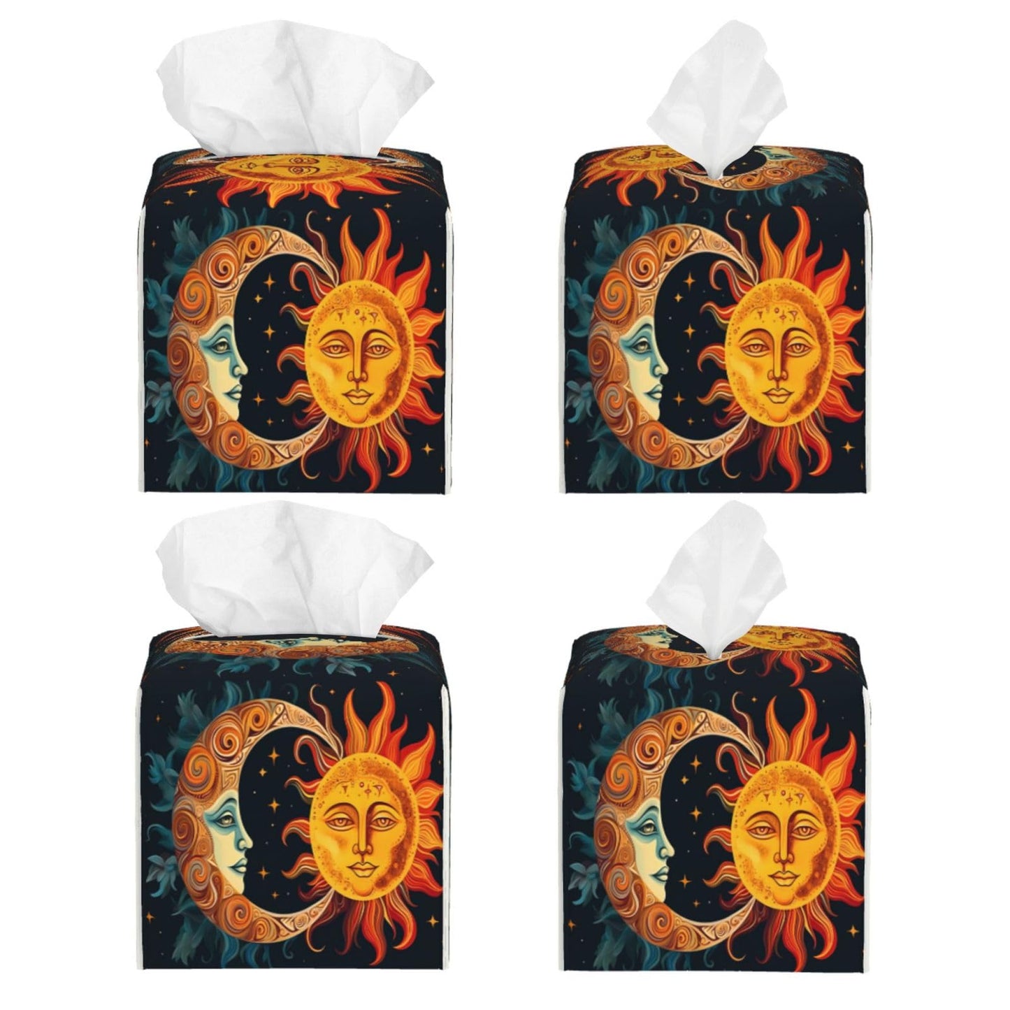 Square Tissue Boxes 5.2"x5.2"x5.2", Sun Moon Stars Tissue Holder Decor for Home/Car/Office