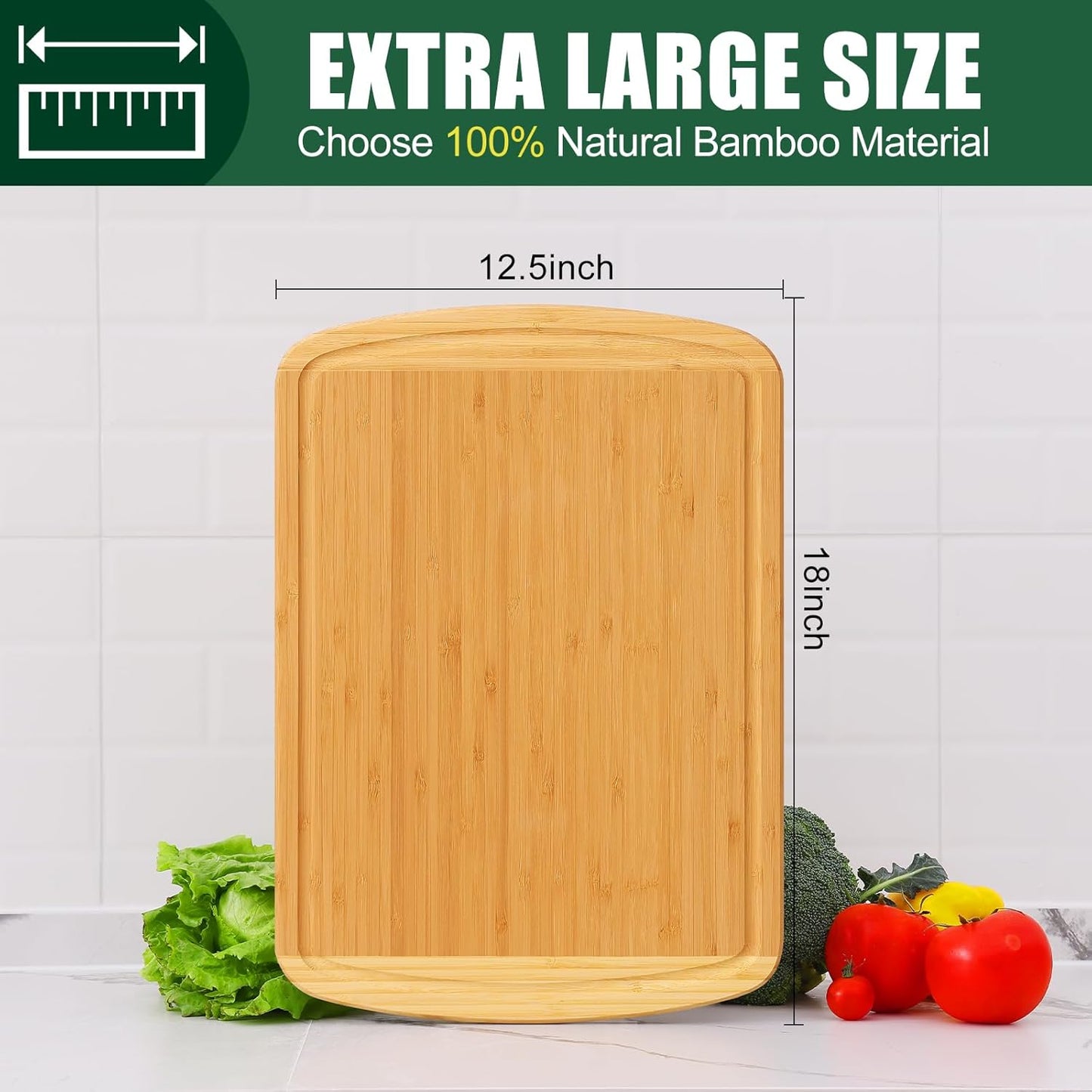 18x12.5" Homaxy Extra Large Bamboo Cutting Boards for Kitchen, Wood XL Cutting Board with Juice Groove, Butcher Block