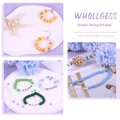 Wuollgess 6000 PCS Clay Beads Bracelet Making Kit with A to Z Alphabet Letter Beads, Friendship Bracelet Kit, Earrings Necklace Craft Jewelry Making Kit for Adults