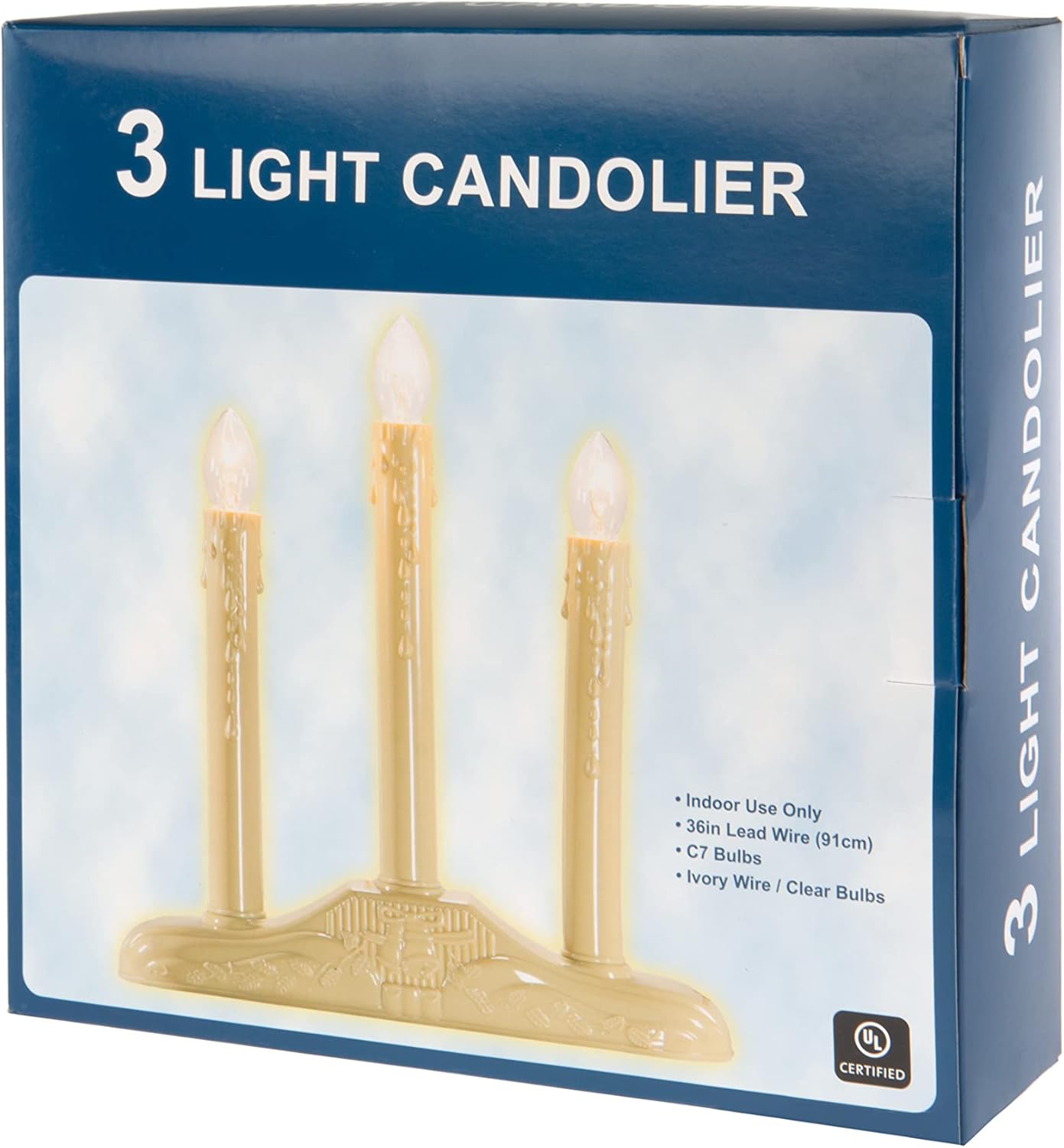 Creative Hobbies 3 Light Electric Candolier, Indoor Christmas Candle Lamp, Ivory Plastic with Clear Bulbs