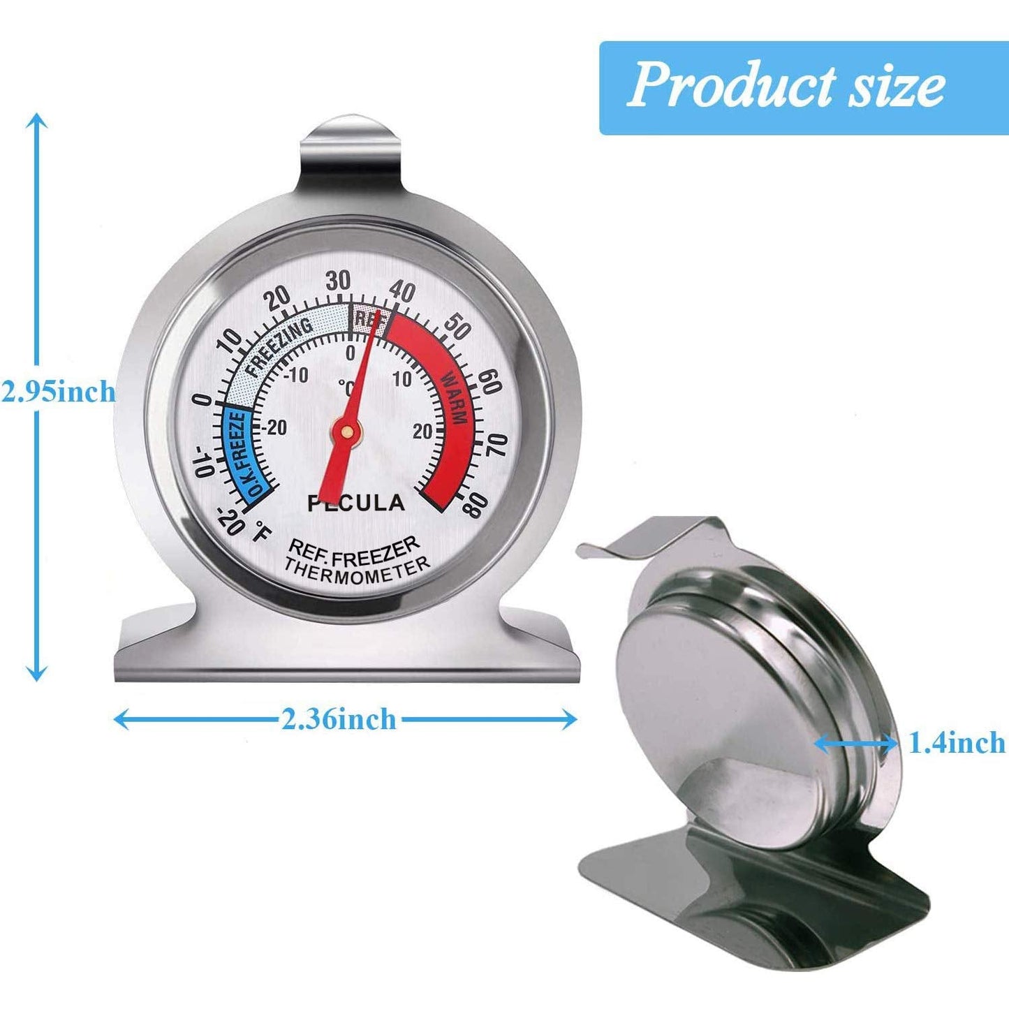 2 Pack Refrigerator Thermometer, 30-30°C/20-80°F, Classic Fridge Thermometer Large Dial with Red Indicator Thermometer for Freezer Refrigerator Cooler