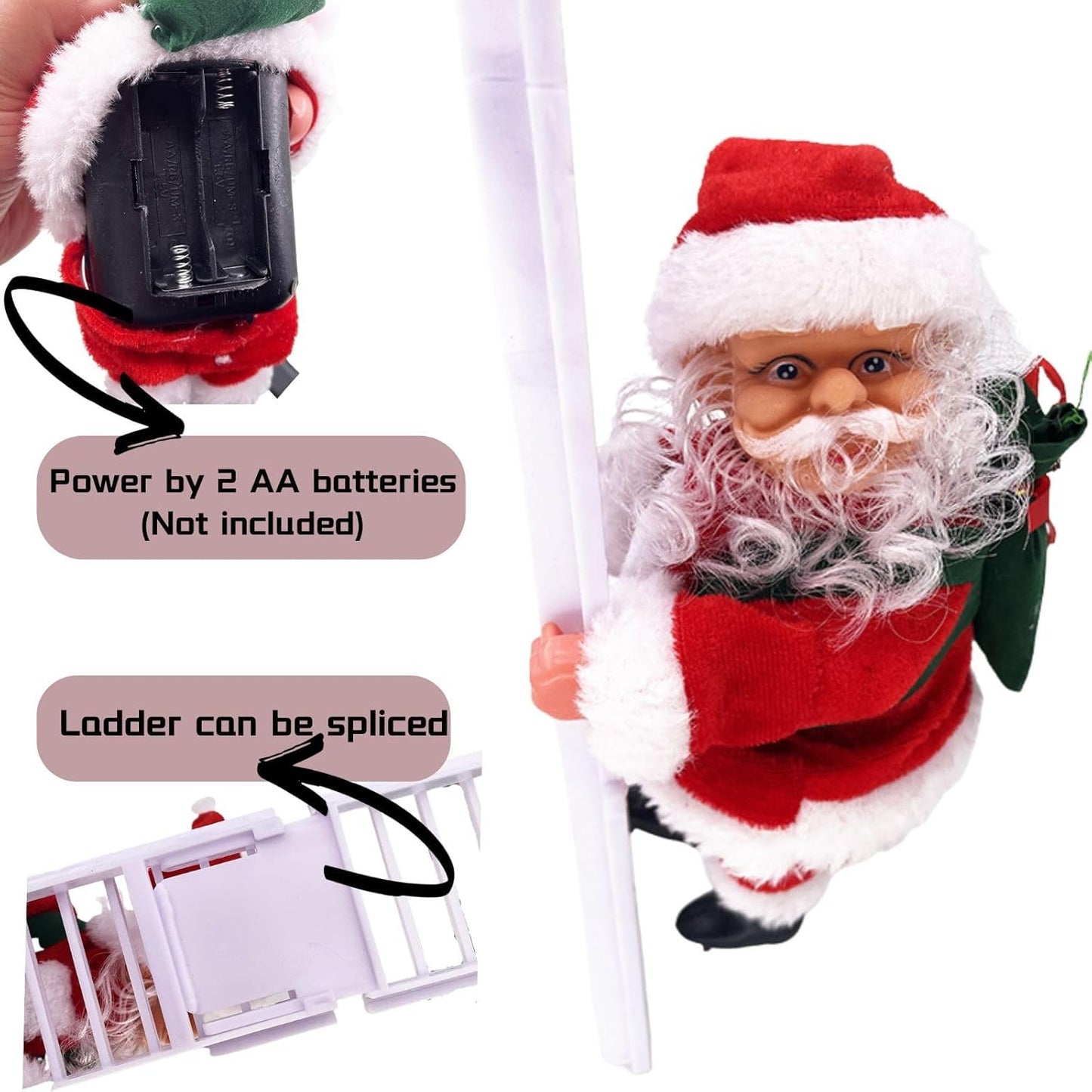 Electric Santa Climbing Up and Down Tree with Music, Holiday Decor for Home, Door, Wall, Xmas Ornament