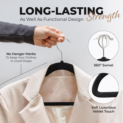 Modern Space Velvet Hangers - 200 Pack Slim Space-Saving Design for Shirts, Pants, and Dresses