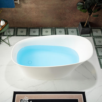 WOODBRIDGE 59 in. x 29.5 in. Stone Resin Luxury Contemporary Solid Surface Freestanding Bathtub in Matte White