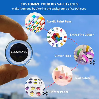 RuWfpz Glitter Safety Eyes for Crocheting Amigurumi 18-30mm - 4 Colors Stuffed Crochet Animal Eyes with Washers, 80Pcs Plastic Clear Button Doll Eyes for Crafts Bear Plushies Toy