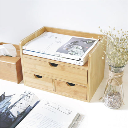 MAGIC BAMBOO 3 Drawer Bamboo Desk Organizer with Shelf – Makeup Storage & Tabletop Organizer for Home Office, Workspace, or Bathroom – No Assembly Required