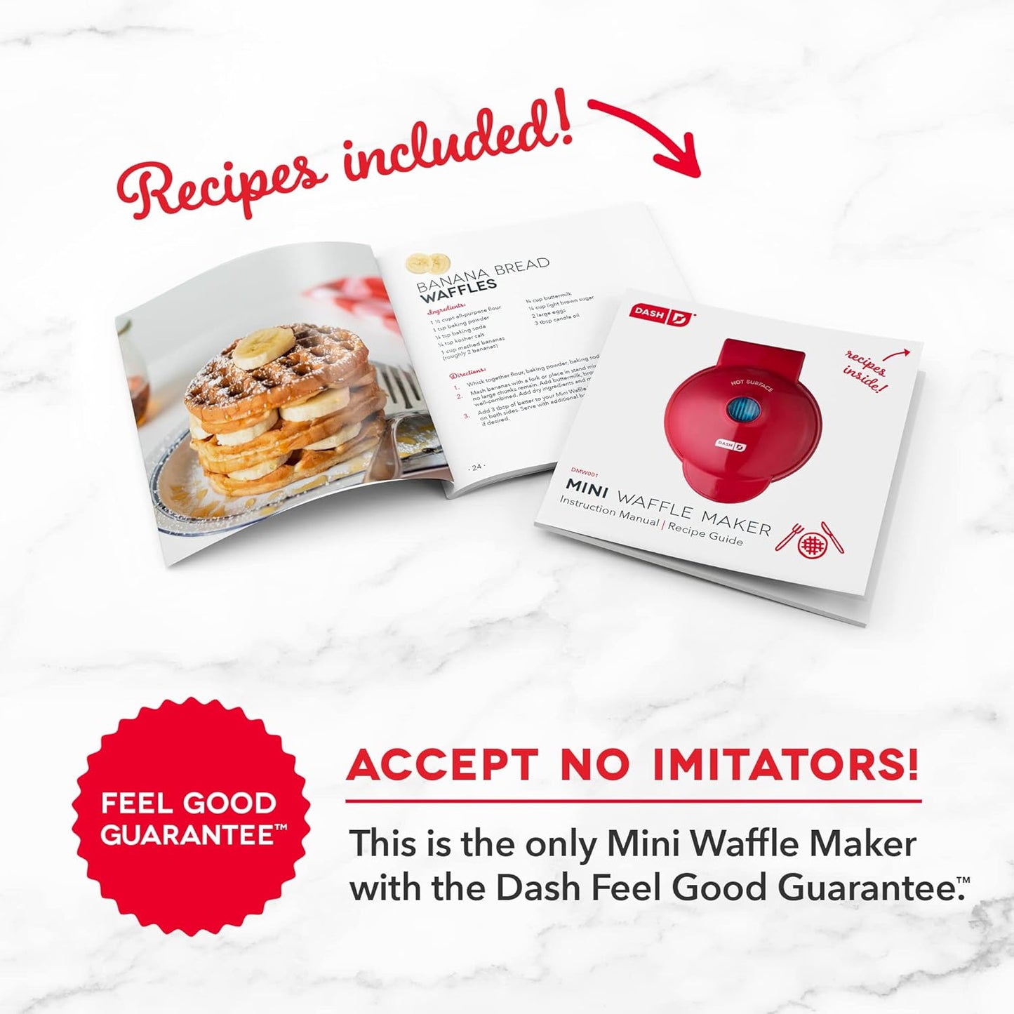 DASH Mini Waffle Maker, 2 Pack for Individual Waffles, Easy to Clean Non-Stick Surfaces, 4 Inch, Red