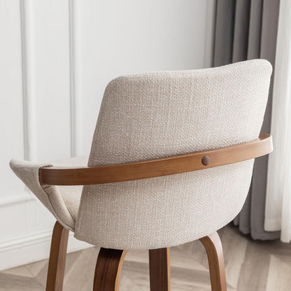 LUNLING 25.6" Counter Height Barstools Set of 3 Mid Century Modern Retro Bar Chairs Charcoal Beige Linen Look Fabric Upholstered and Walnut Wood Frame for Home Bar Furniture,Beige,3PCS