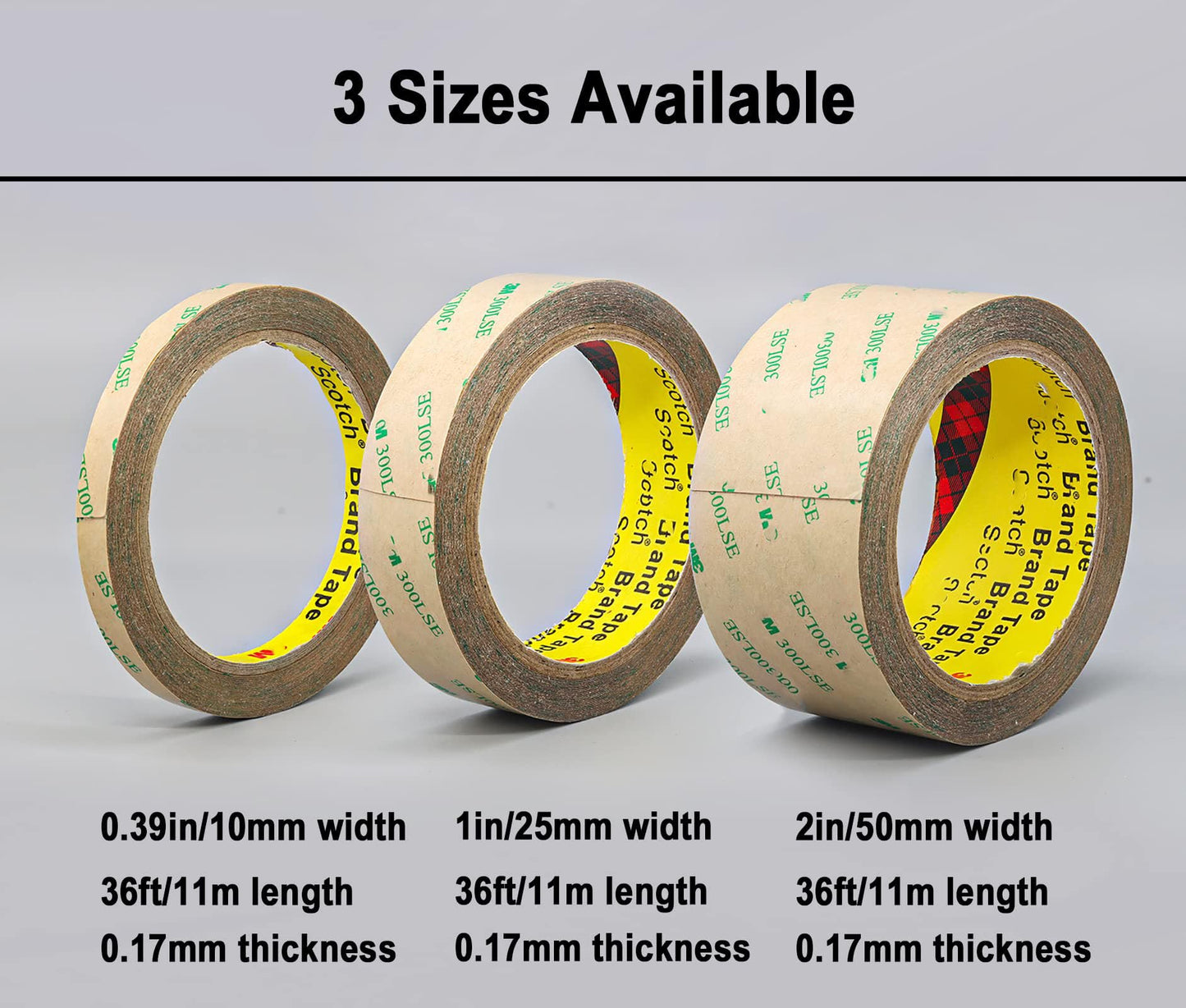 3M 300LSE Double Sided Tape for Scrapbook 1in x 36ft, Removable Heavy Duty Double Sided Mounting Tape, Transparent Adhesive Sticky Tape for Picture Hanging Strips, Poster, LED Strips, Art Craft