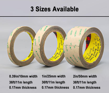 3M 300LSE Double Sided Tape for Scrapbook 1in x 36ft, Removable Heavy Duty Double Sided Mounting Tape, Transparent Adhesive Sticky Tape for Picture Hanging Strips, Poster, LED Strips, Art Craft